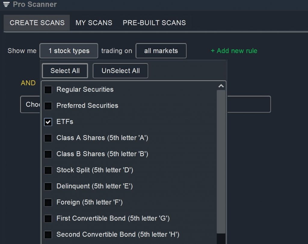 ETF Scanner – Pro Scanner Asset Type