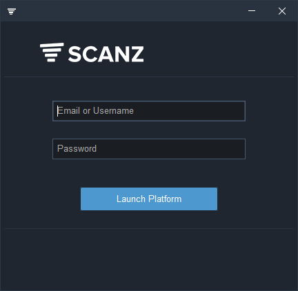 Scanz login screen with email and password fields