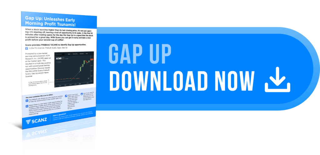 Download Gap Up cheat sheet - click to get PDF guide for gap up scanner configuration